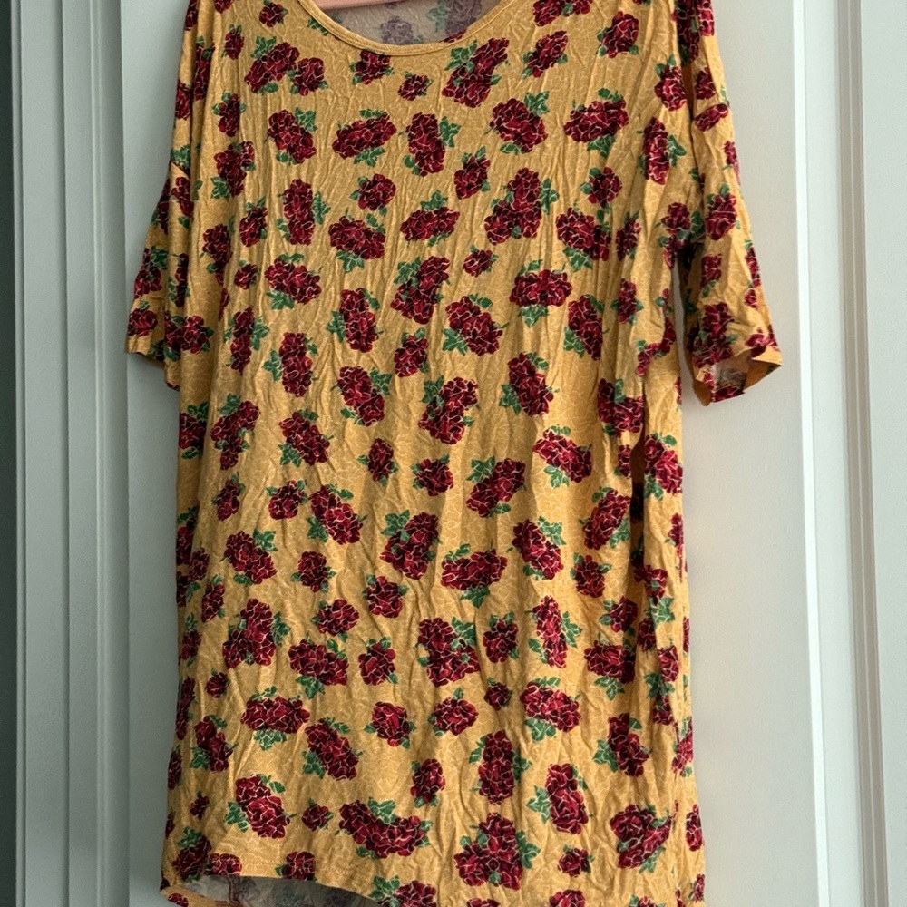 LuLaRoe Yellow Irma Top with Red Roses Small Tunic